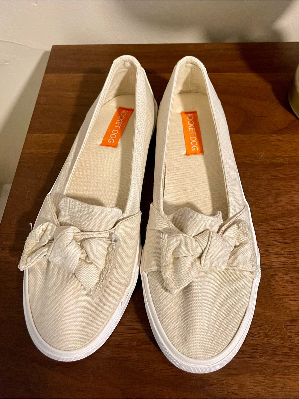 Clarita Cream Canvas Knot Slip-On Flats by Rocket Dog